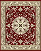 Deep Red Botanical Medallion Border Textile Rug
