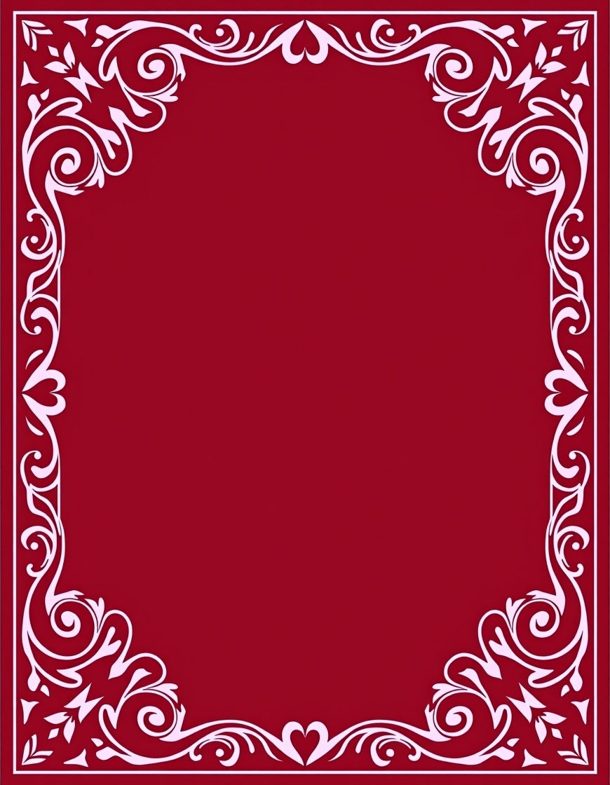 Crimson Vine Heart Scroll Border Rug