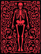 Crimson Skeleton Floral Scroll Rug