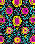 Vibrant Pink Yellow Black Floral Swirls Rug