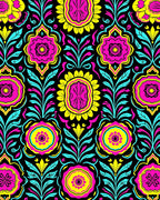 Vibrant Pink Yellow Black Floral Swirls Rug