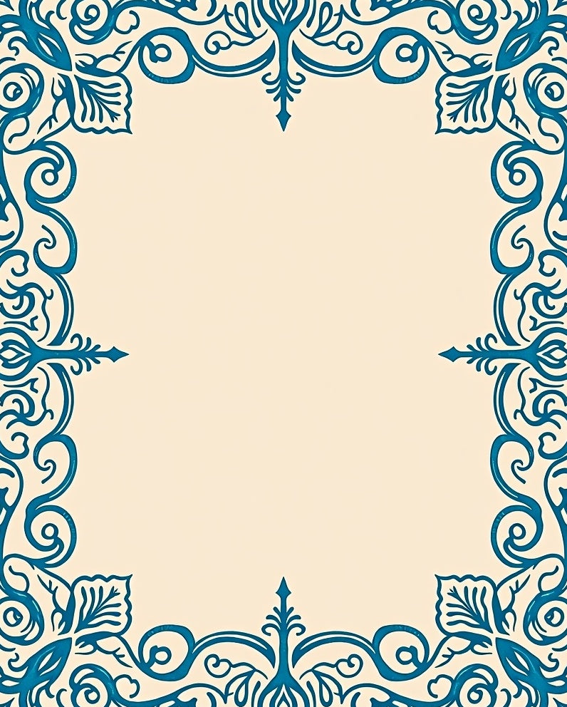 Teal Victorian Scrollwork Frame Rug