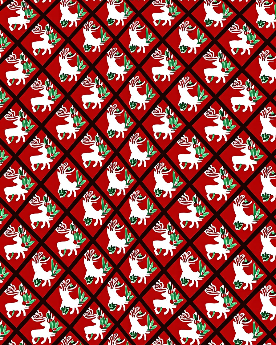 Red Diamond White Reindeer Holly Rug