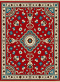 Ornate Red Floral Medallion Border Rug