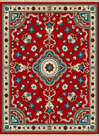 Ornate Red Floral Medallion Border Rug