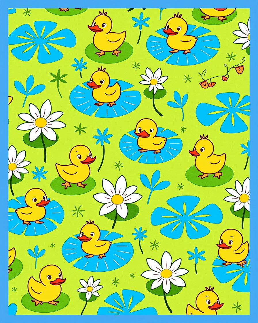 Cute Yellow Ducklings on Lily Pads Rug