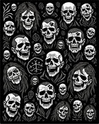 Gothic Skull Collage Black and White Rug