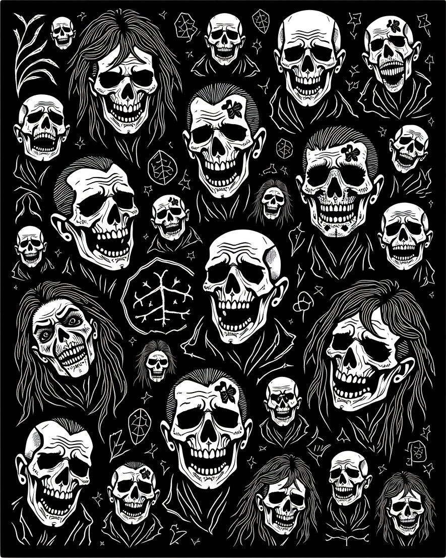 Gothic Skull Collage Black and White Rug