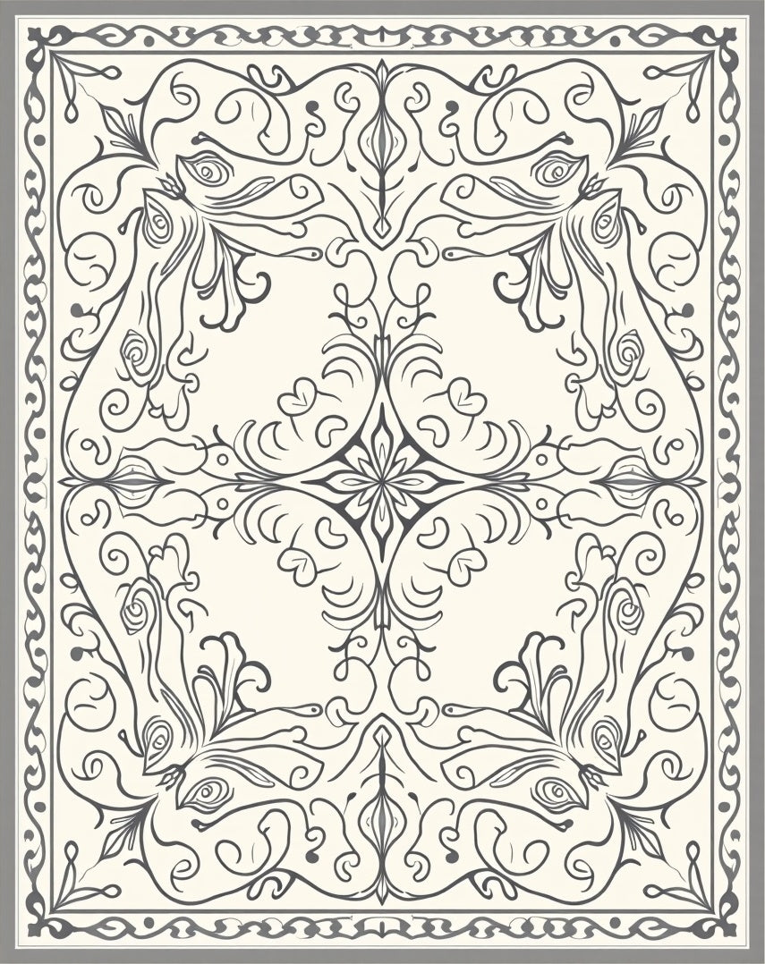 Ornate Gray Scrollwork Floral Rug