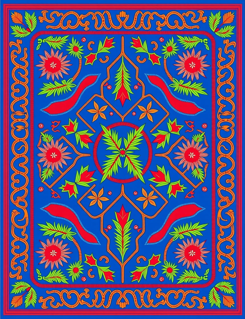 Vibrant Blue Floral Medallion Rug