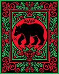 Black Bear Red Green Ornate Folk Rug