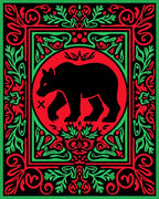 Black Bear Red Green Ornate Folk Rug