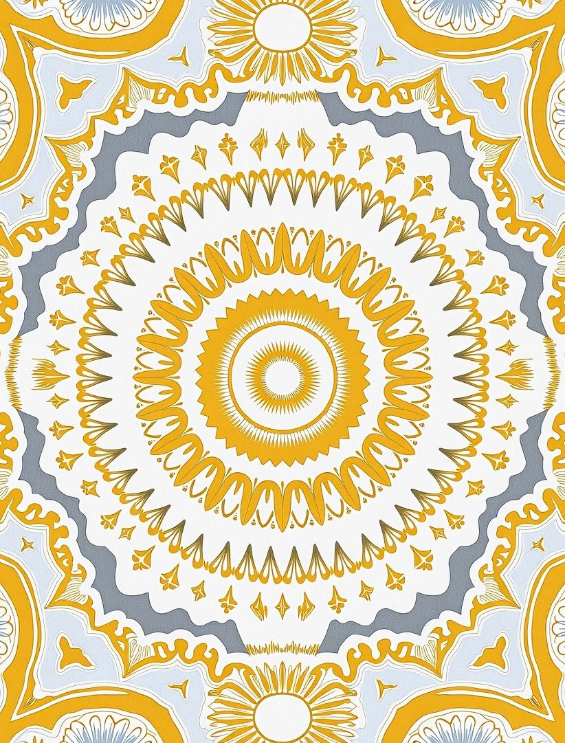 Golden Yellow Circular Medallion Rug