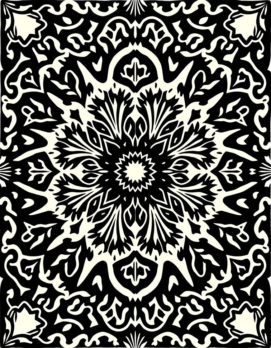Bold Black Ivory Radial Flower Rug