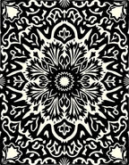 Bold Black Ivory Radial Flower Rug