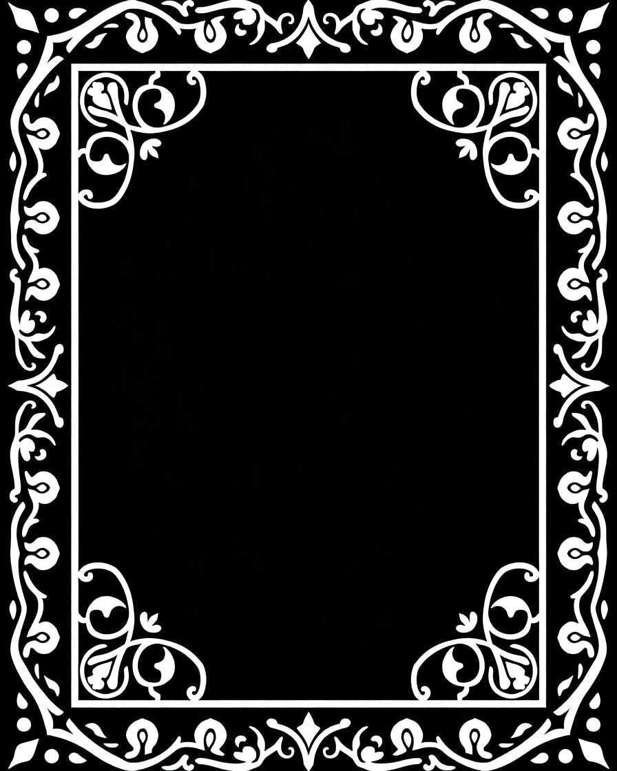 White Floral Border Scrollwork Frame Rug