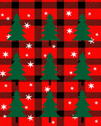 Red Black Buffalo Plaid Trees Stars Rug