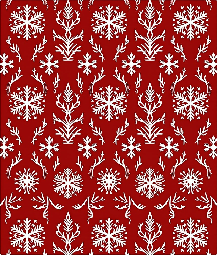 Crimson White Snowflake Branch Arrangement Rug