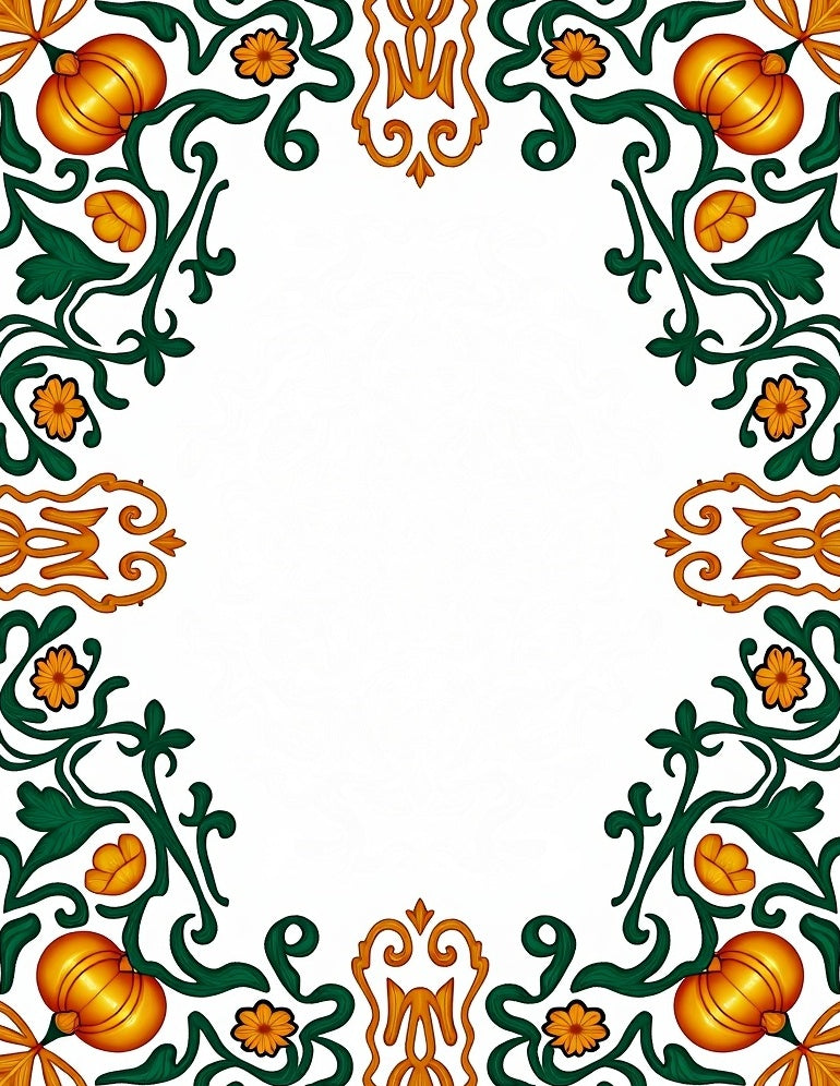 Golden Pumpkin Green Vine Floral Accent Rug