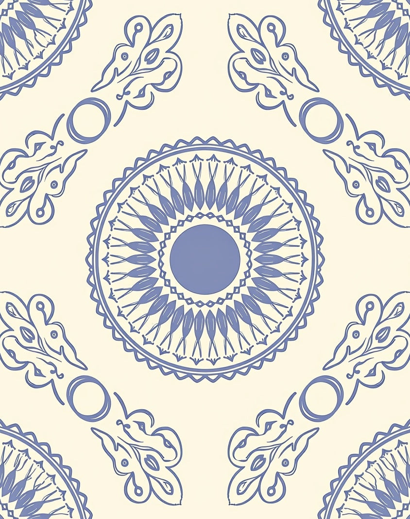Pale Blue Medallion Floral Scroll Rug