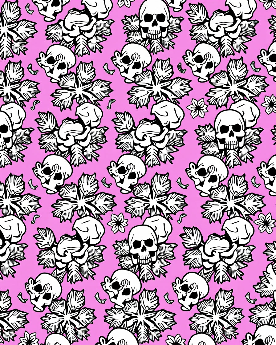 Pink Skull Floral Medallion Rug