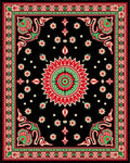 Vibrant Black Red Floral Medallion Rug