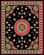 Vibrant Black Red Floral Medallion Rug