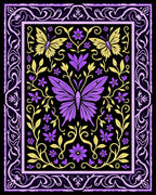 Victorian Purple Yellow Butterfly Floral Rug