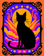 Black Cat Cosmic Psychedelic Stars Rug