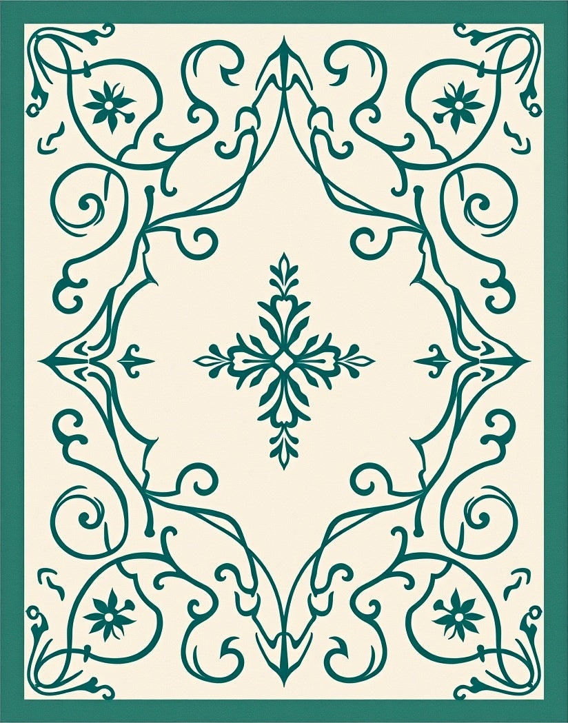 Emerald Green Floral Corner Scroll Rug