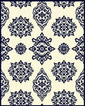Cream Navy Blue Damask Medallion Rug