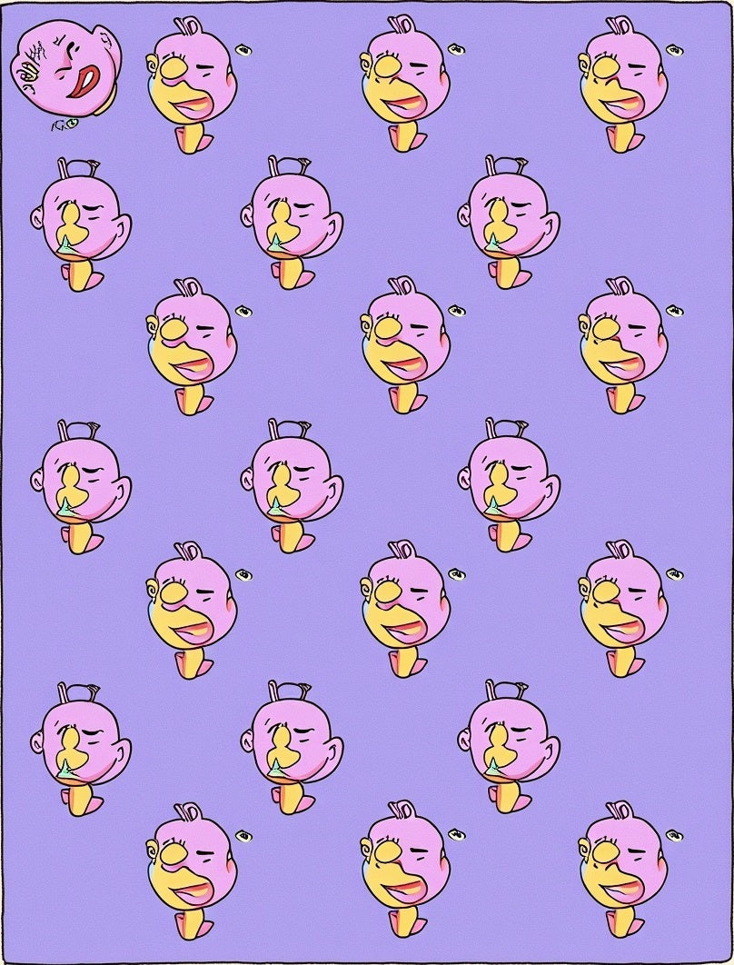 Playful Pink Yellow Cartoon Face Repeat Rug