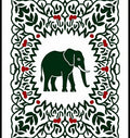 Dark Green Elephant With Red Berry Border Rug