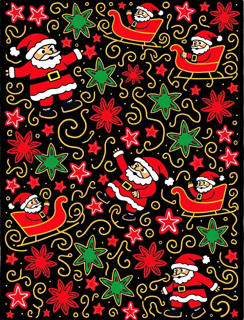 Christmas Santa Sleigh Star Swirl Rug