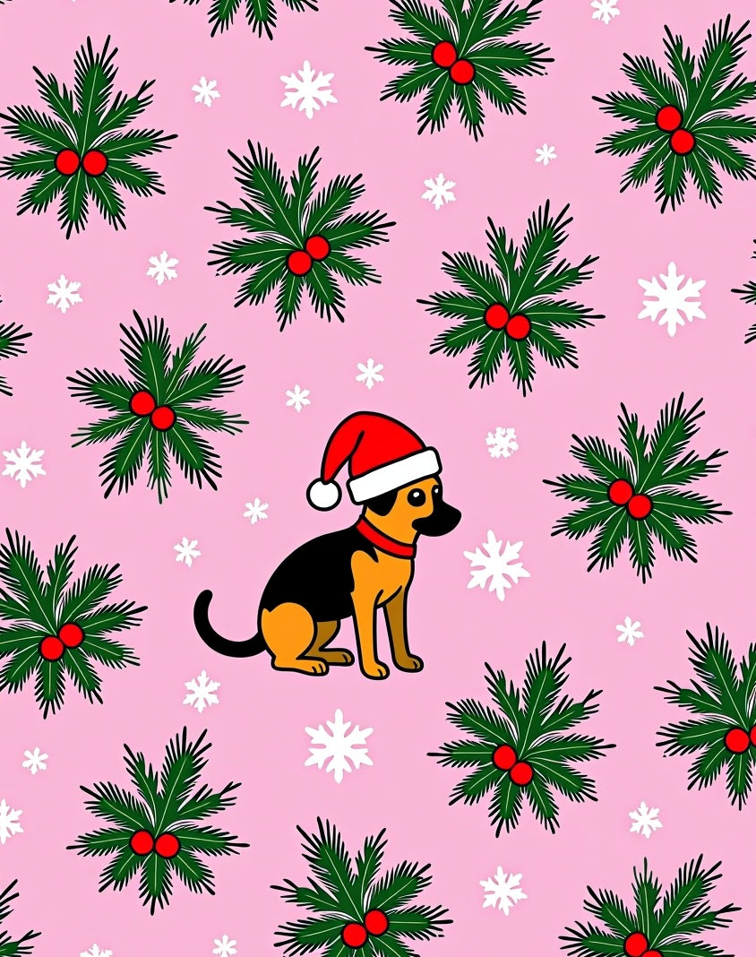 Pink Puppy Christmas Pine Sprig Rug