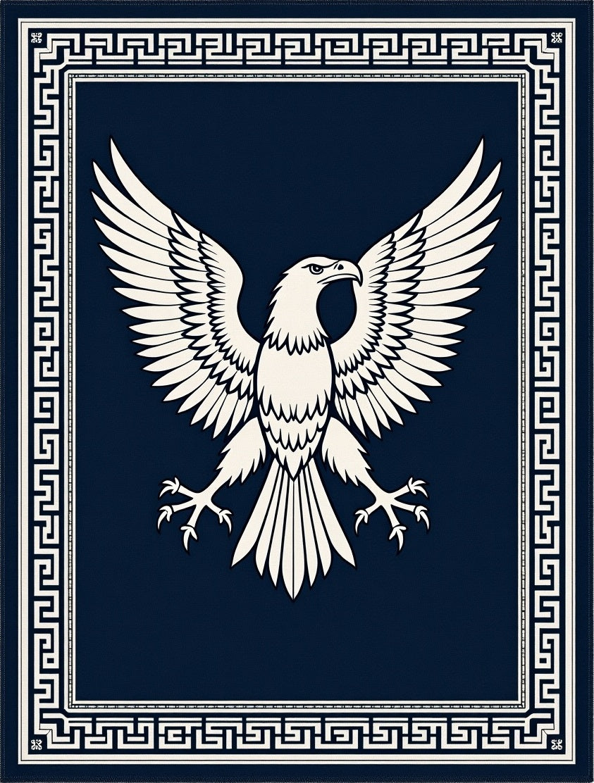 Navy and Ivory Eagle Greek Key Rug