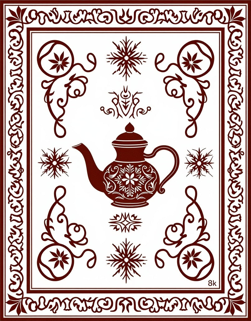 Ornate Teapot Crimson Floral Border Rug
