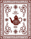 Ornate Teapot Crimson Floral Border Rug