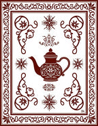 Ornate Teapot Crimson Floral Border Rug