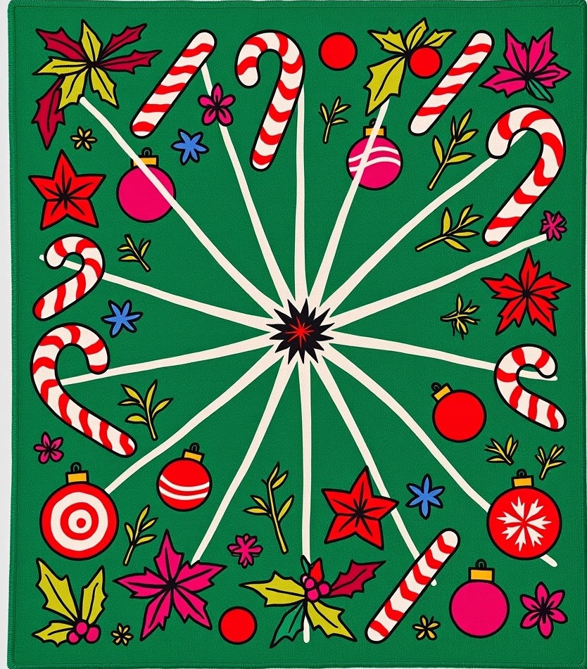 Festive Red Green Candy Cane Holly Rug