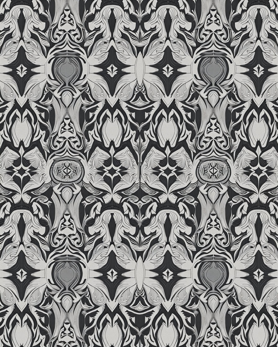 Monochrome Abstract Floral Symmetry Rug