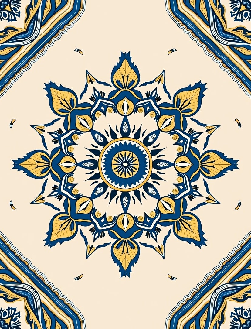 Mandala Sun Cobalt Yellow Medallion Rug