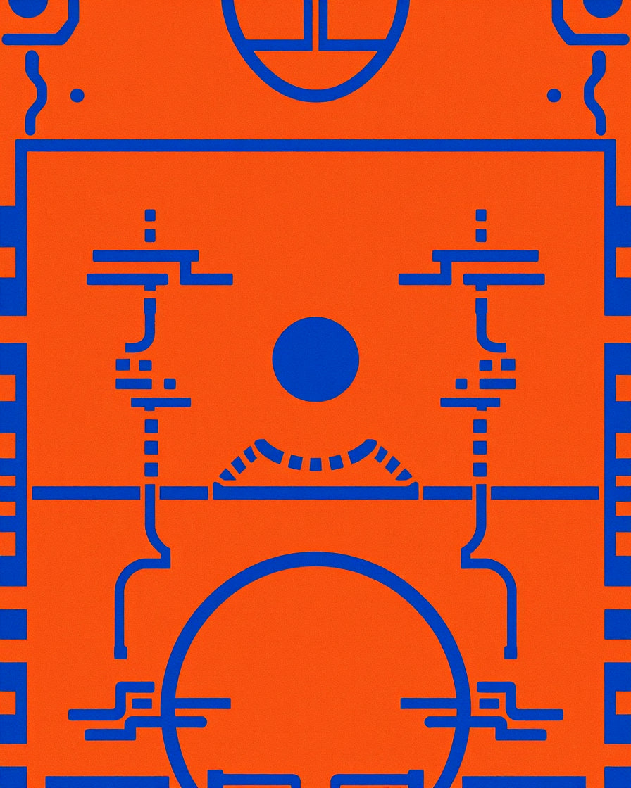 Bold Blue Geometric Circuit Board Rug