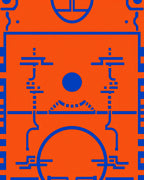 Bold Blue Geometric Circuit Board Rug