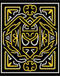 Bold Black Yellow Geometric Mask Rug