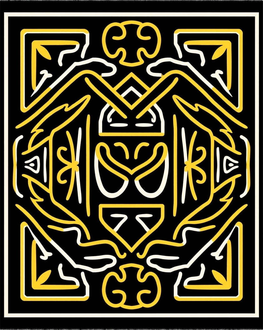 Bold Black Yellow Geometric Mask Rug