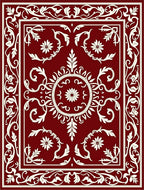 Crimson White Floral Scrollwork Border Rug