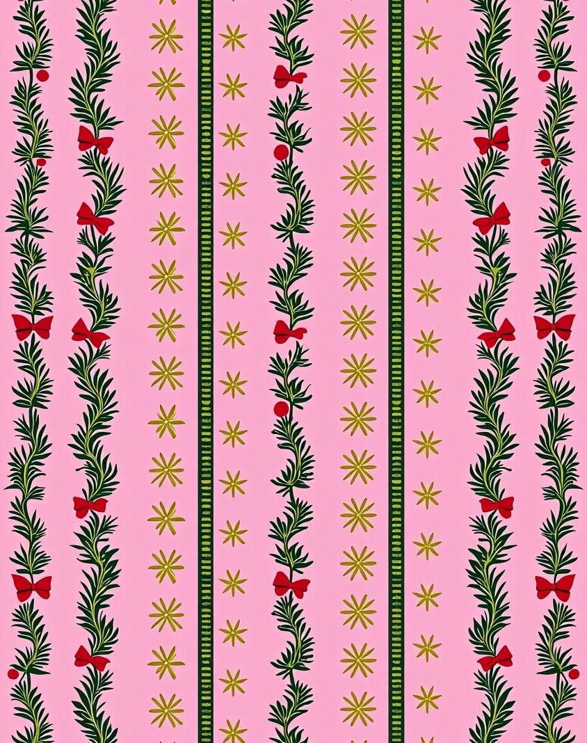 Pink Green Garland Red Bow Star Rug