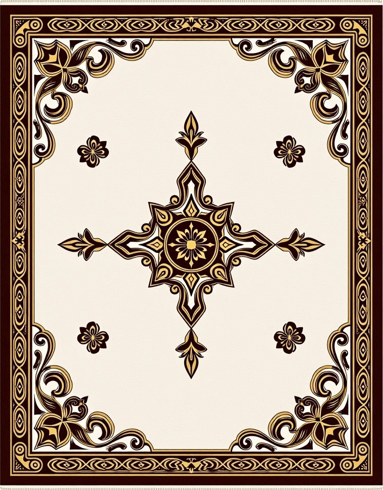 Elegant Ivory Brown Floral Medallion Rectangular Rug