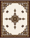 Elegant Ivory Brown Floral Medallion Rectangular Rug